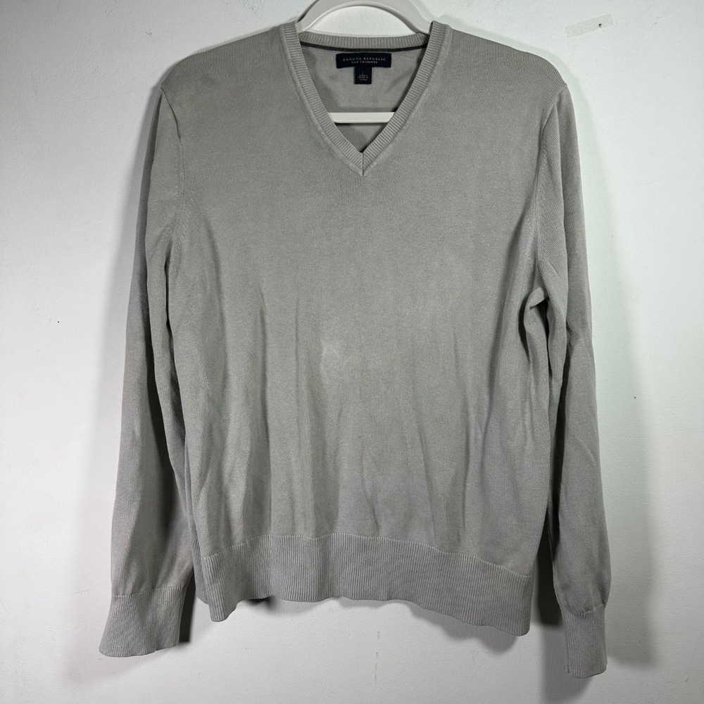 Banana Republic Gray Silk Cashmere V-Neck Sweater Size Large